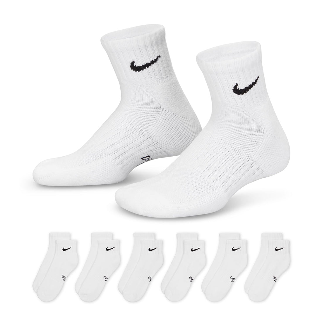 Nike Everyday Kids' Cushioned Ankle Socks White (6 Pairs)