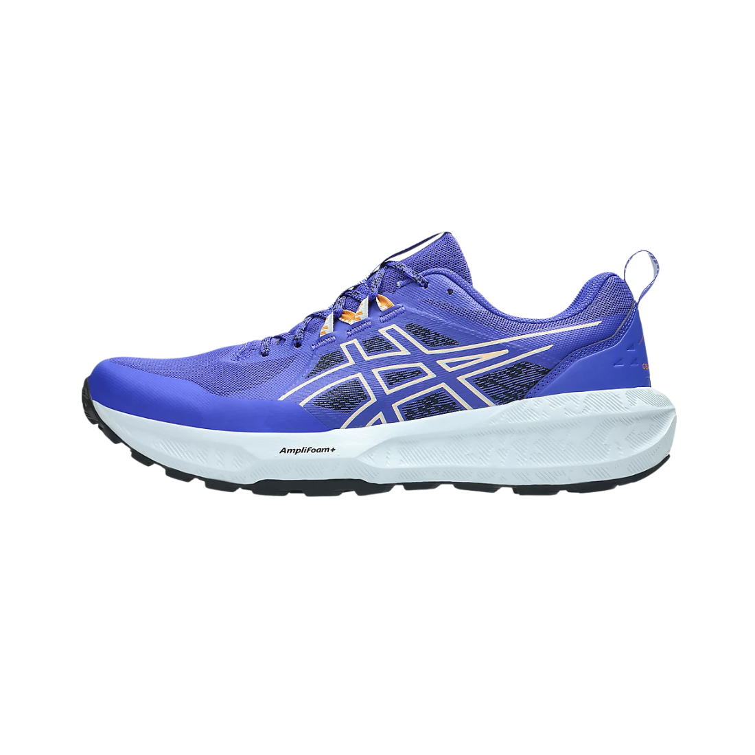 A single ASICS running shoe in a vibrant purple and white colorway, shown from a lateral profile view against a solid white background.