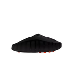 Side profile of black Nike Mind 001 men slippers with orange sole details